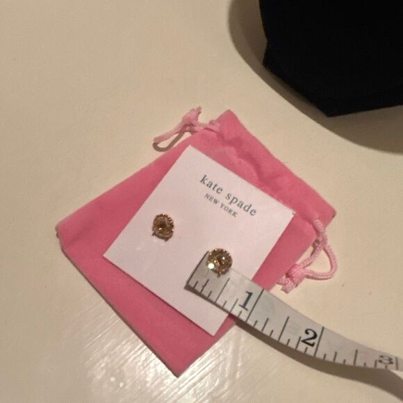 Kate Spade Pink Rhinestone Stud Earrings Gold Tone Spade Back New - Picture 7 of 7
